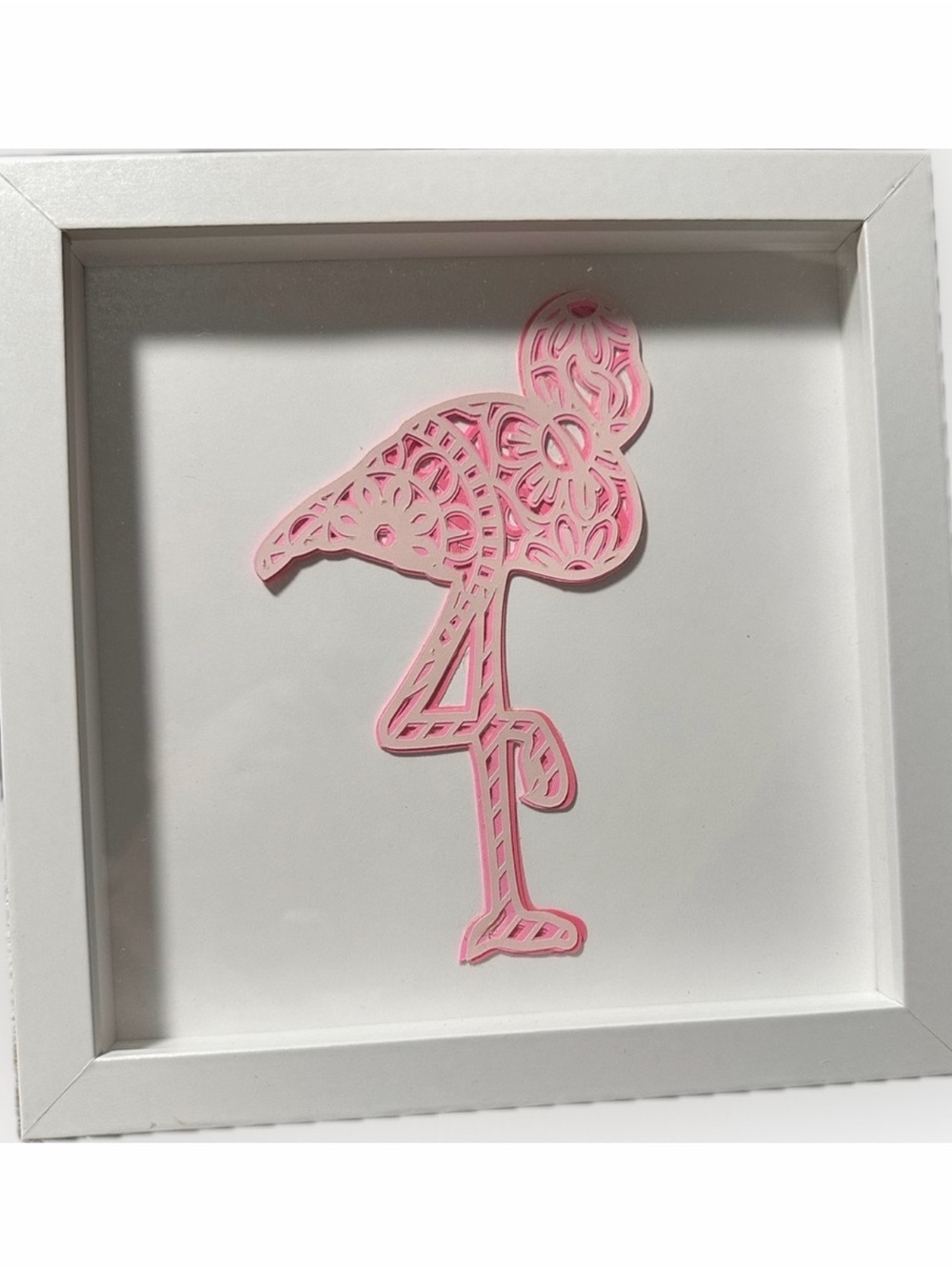 Handmade Pink Flamingo Shadow Box Wall Art 8x8 Coastal Decor